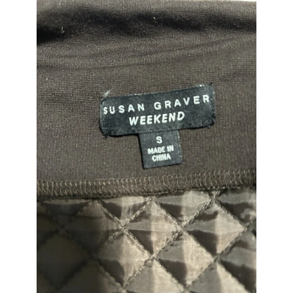 Susan Graver Weekend Velour Quilted Knit Zip Front Vest Brown S